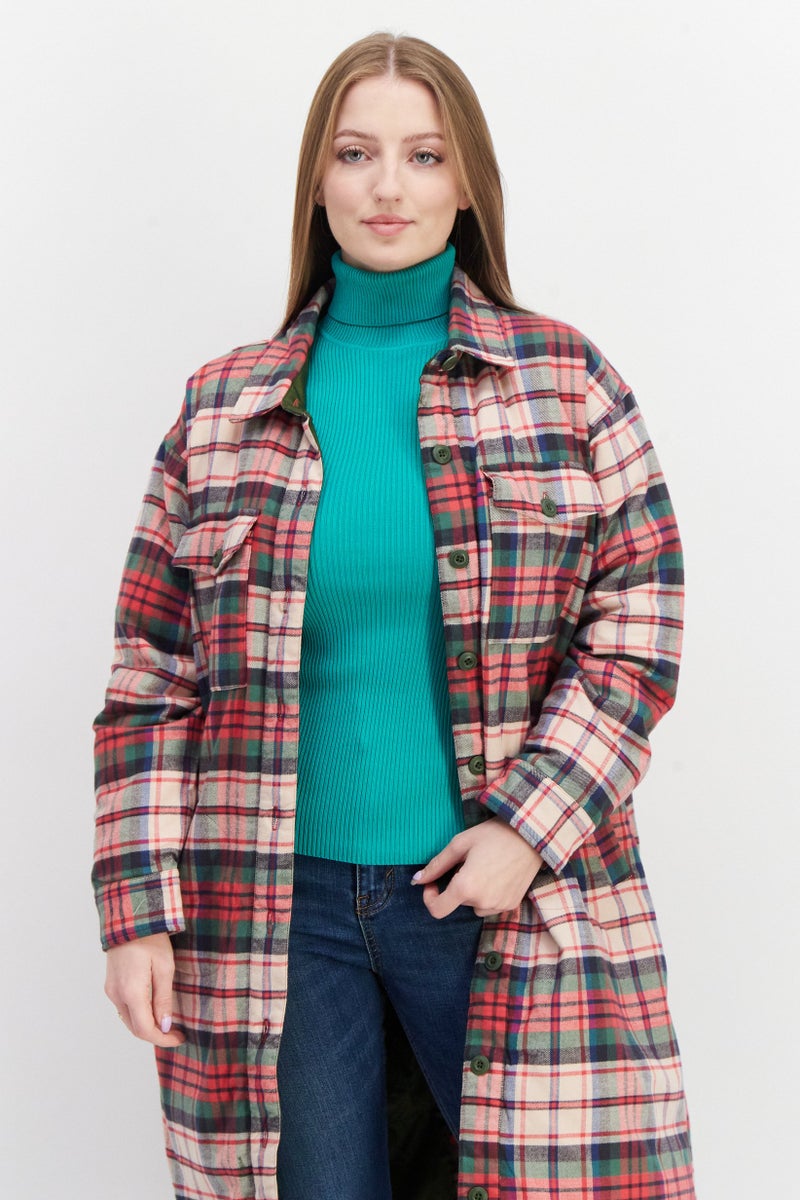 Eddie Bauer Women Spread Collar checkered Shirt Jackets, Pink Combo - Image 4