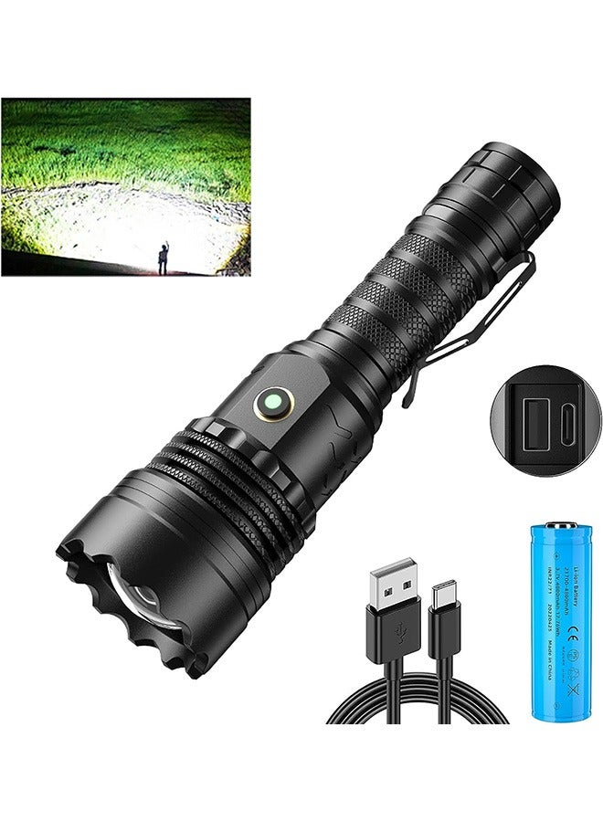 LED Rechargeable Flashlight,  20000 High Lumens Super Bright, 3000m Extreme Long Shot, 6 Modes Type-C Fast Charging Torches, Ipx6 Waterproof Zoomable Tactical Flashlights for Camping Hiking Emergency - Image 1
