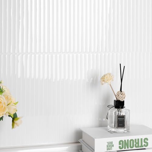 WalDecoo Backsplash Tile Peel and Stick, Self-Adhesive White Decorative Wall Tiles for Kitchen, Modern Glossy Slatted Design Backsplash Tiles for Kitchen, Bathroom, RVs (11.43x9 inch) - Image 5