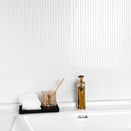 WalDecoo Backsplash Tile Peel and Stick, Self-Adhesive White Decorative Wall Tiles for Kitchen, Modern Glossy Slatted Design Backsplash Tiles for Kitchen, Bathroom, RVs (11.43x9 inch) - Image 4