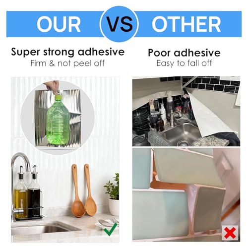 WalDecoo Backsplash Tile Peel and Stick, Self-Adhesive White Decorative Wall Tiles for Kitchen, Modern Glossy Slatted Design Backsplash Tiles for Kitchen, Bathroom, RVs (11.43x9 inch) - Image 3