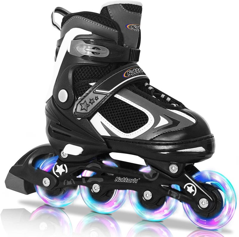 Nattork Blade Roller Skates for Boys with Light Up WheelAdjustable Inline Skates for Kids Ages 612 6 7 8 9 Childrens Outdoor Indoor Beginners Black