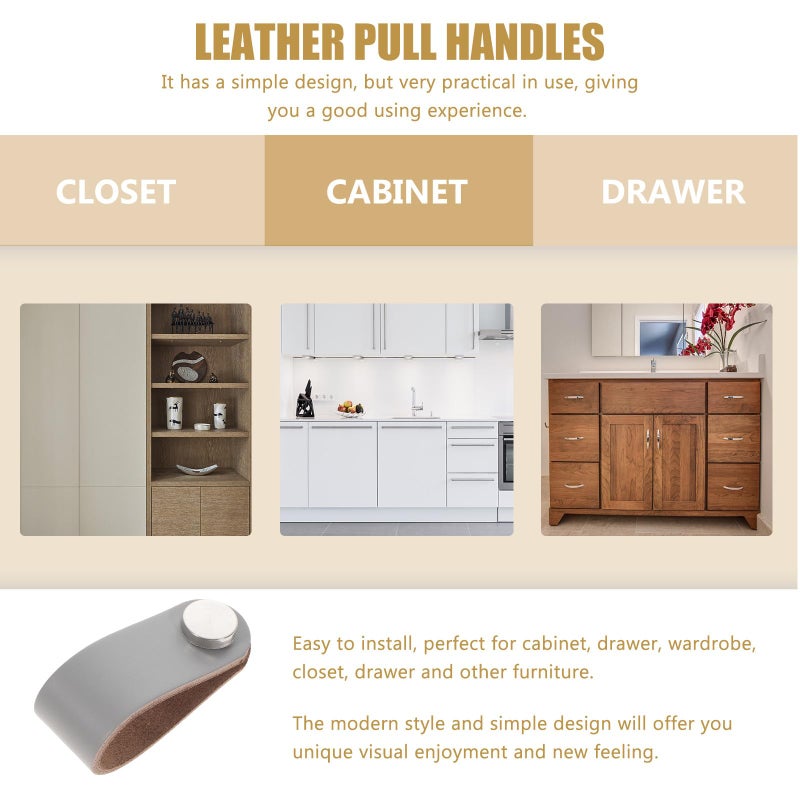 96mm Gray Brushed Leather Cabinet Door Pulls Drawer Handles for Wardrobe Cupboard Furniture Easy Installation Home Hardware - Image 4