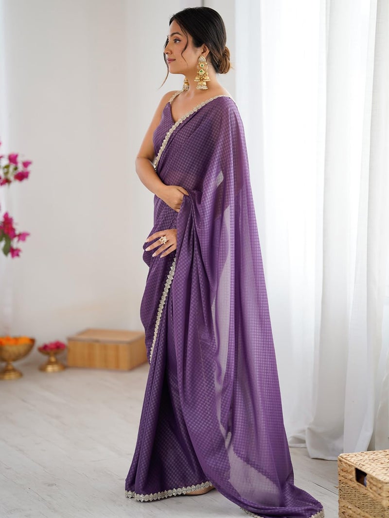 SAREE MALL Women's Lavendar Satin Embellished Saree With Unstitched Blouse Piece(GOPI4701_RX) - Image 4