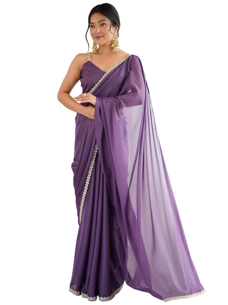 SAREE MALL Women's Lavendar Satin Embellished Saree With Unstitched Blouse Piece(GOPI4701_RX) - Image 1