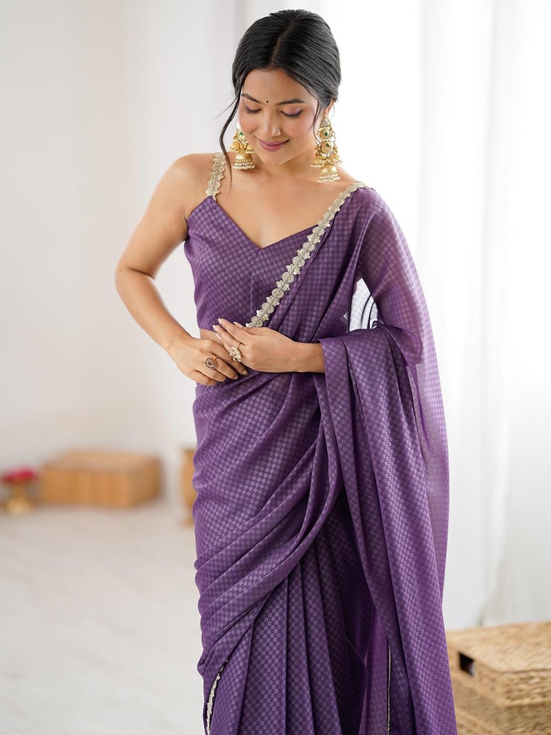 SAREE MALL Women's Lavendar Satin Embellished Saree With Unstitched Blouse Piece(GOPI4701_RX) - Image 5