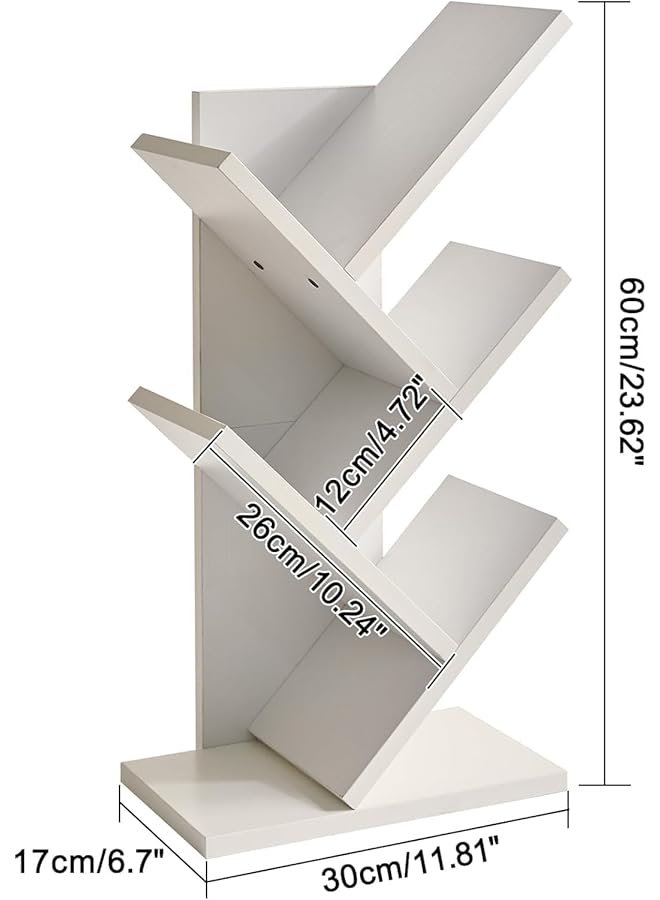 إيروريكس رف كتب خشبي على شكل شجرة لسطح المكتب مكون من 5 طبقات وحامل كتب ومجلات وحامل كتب خشبي على الأرض ومنظم أقراص مضغوطة لغرفة المعيشة والمكتب المنزلي وغرفة النوم والمدرسة باللون الأبيض - Image 3