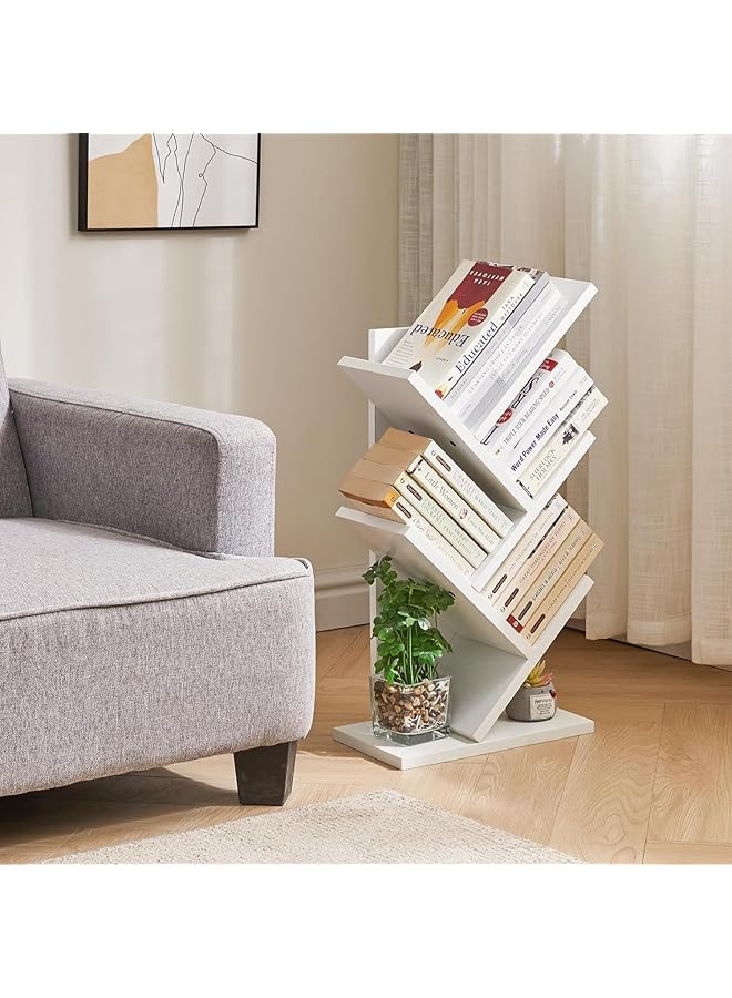 إيروريكس رف كتب خشبي على شكل شجرة لسطح المكتب مكون من 5 طبقات وحامل كتب ومجلات وحامل كتب خشبي على الأرض ومنظم أقراص مضغوطة لغرفة المعيشة والمكتب المنزلي وغرفة النوم والمدرسة باللون الأبيض - Image 4
