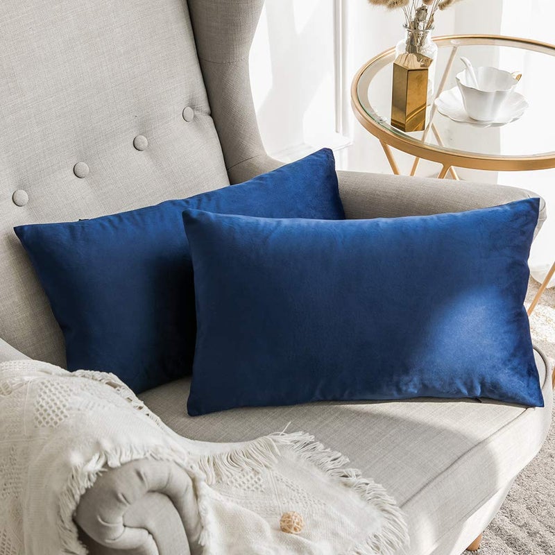 Khooti Rectangular Velvet Cushion Cover, 12x24 | Blue | Pack of 2 | Solid Plain Soft & Smooth, Decorative Cushion Covers for Living Room, Bedroom, Couches, Chairs, Sofas, Beds & Home Decor - Image 5