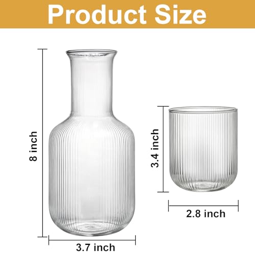Bekith 2 Set 25 OZ Bedside Night Water Carafe with Tumbler Glass, Vertical Stripes Clear Glass Carafe for Bedroom Guest Room Nightstand, Mouthwash Decanter for Bathroom, Water Pitcher Set (4-Piece) - Image 2