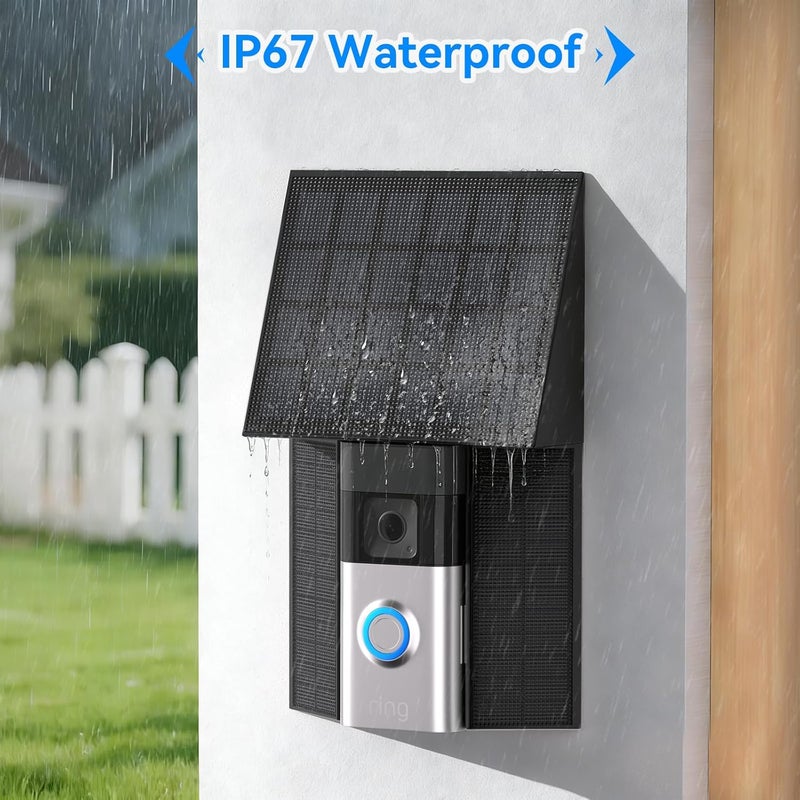 Aaeytby Solar Charger for Ring Battery Doorbell, Integrated Doorbell Mount with Solar Panel, Waterproof All-in-One Design with Type-C Cable - Black-2 - Image 3