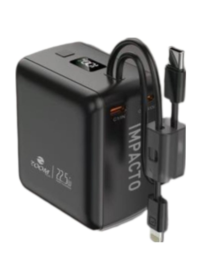 زوم بلس ZOOM PLUS IMPACTO ZP22B: بنك طاقة عالي السرعة بسعة 20000 مللي أمبير/ساعة وقوة 65 واط مع كابلات مدمجة - Image 1