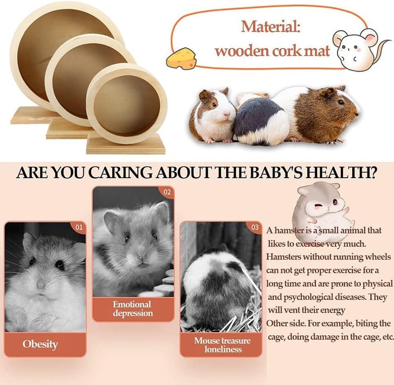 Neostyle Hamster Exercise Wheel,Silent Wooden Small Pets Exercise Wheel,Gerbil Wheel,Running Spinner Wheel Play Toy for Rat Gerbil Mice Chinchillas Hedgehogs Guinea Pigs (S, Wooden) - Image 2