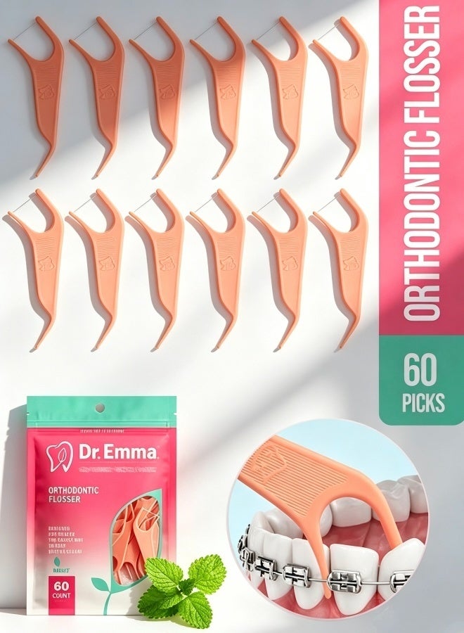 Dr.Emma 60 PCS Mint Flavor Double Heads Interdental Brushes Disposable Teeth Floss Picks Soft Bristles Oral Cleaning Sticks for Plaque Food Debris Removal Travel Home Orthodontic Use - Image 1