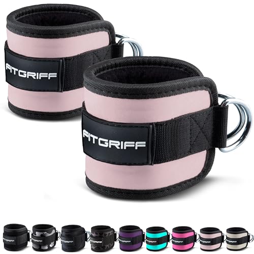 Fitgriff® Ankle Straps V1 for Cable Machine (2 Pieces) - Gym Workout Equipment - Leg Pulley Attachment, Kickback Straps (Blush Pink) - Image 1