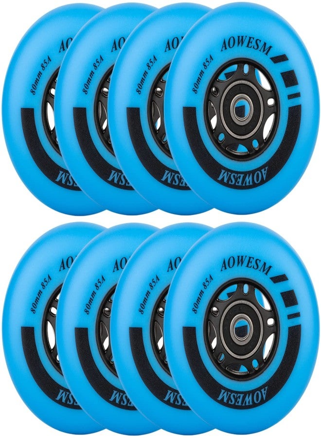 AOWESM Inline Skate Wheels 80mm 76mm 72mm 85a Outdoor Indoor Black Blue Red Roller Hockey Blades Replacement Wheels w/Bearings ABEC-9 and Floating Spacers (8-Pack) (Blue, 72mm) - Image 1