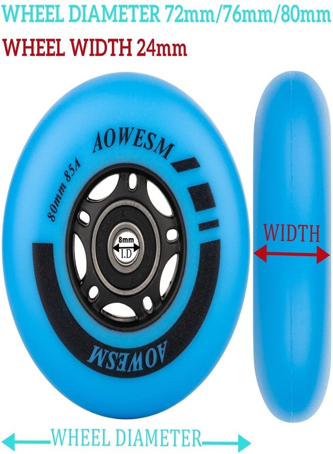 AOWESM Inline Skate Wheels 80mm 76mm 72mm 85a Outdoor Indoor Black Blue Red Roller Hockey Blades Replacement Wheels w/Bearings ABEC-9 and Floating Spacers (8-Pack) (Blue, 72mm) - Image 4