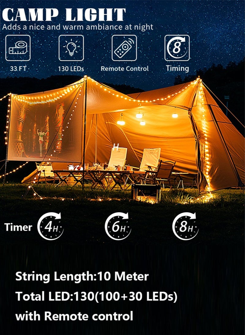 Sahramart Solar Camping Lights with 13 Lighting Modes,33 FT Fairy Lights 100LEDs,Portable Waterproof 4 in 1 Camping Lantern,Retractable Design & Hooks for Outdoor Garden Yard Party Essentials Hiking,with Remote Control,Timer - Image 5