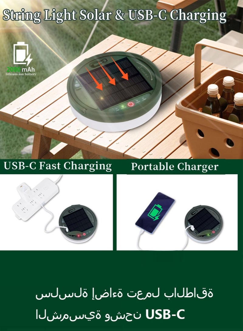 Sahramart Solar Camping Lights with 13 Lighting Modes,33 FT Fairy Lights 100LEDs,Portable Waterproof 4 in 1 Camping Lantern,Retractable Design & Hooks for Outdoor Garden Yard Party Essentials Hiking,with Remote Control,Timer - Image 4