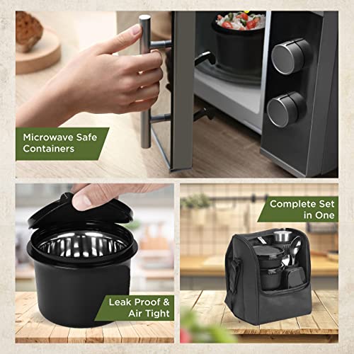 SOPL-OLIVEWARE Teso Pro Lunch Box with Steel Cutlery,3 Microwave Safe Inner Containers with Bpa Free Lids(290Ml,450Ml&600Ml) Plastic Pickle Box(130Ml) Steel Water Bottle(750Ml)-Black,600 ML - Image 5