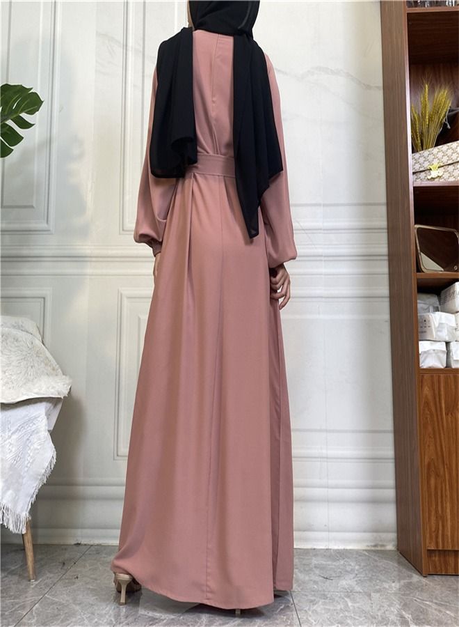 Loquat Casual Elegant Lace-Up Dress Abaya Pink  - Image 3