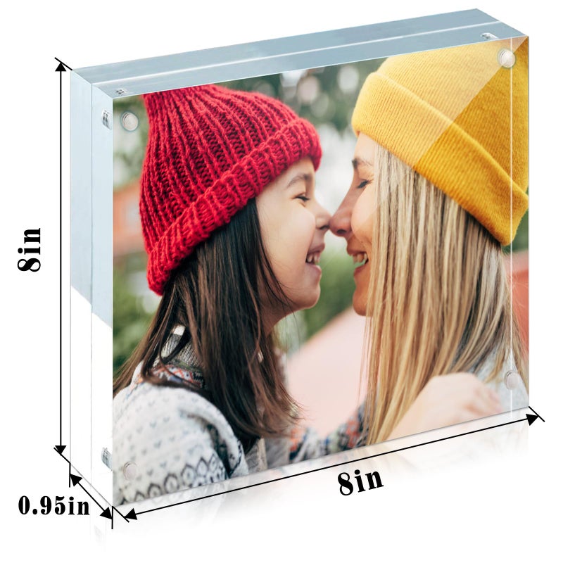 ILYXY 5 Pack Acrylic Frame 8x8  20% Thicker  24mm Thick Frameless Clear Square Picture Frame  Double Sided Magnetic Photo Frame  Free Standing Desktop Display Stand Acrylic Picture Frames - Image 2
