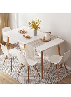 Taimi 5-Piece Dining Set,Modern Rectangular Dining Table with 4 Elegant Chairs | Solid White Wood Table 120x60x73cm with 4 White Plastic Chairs and Wooden Legs  - Image 3