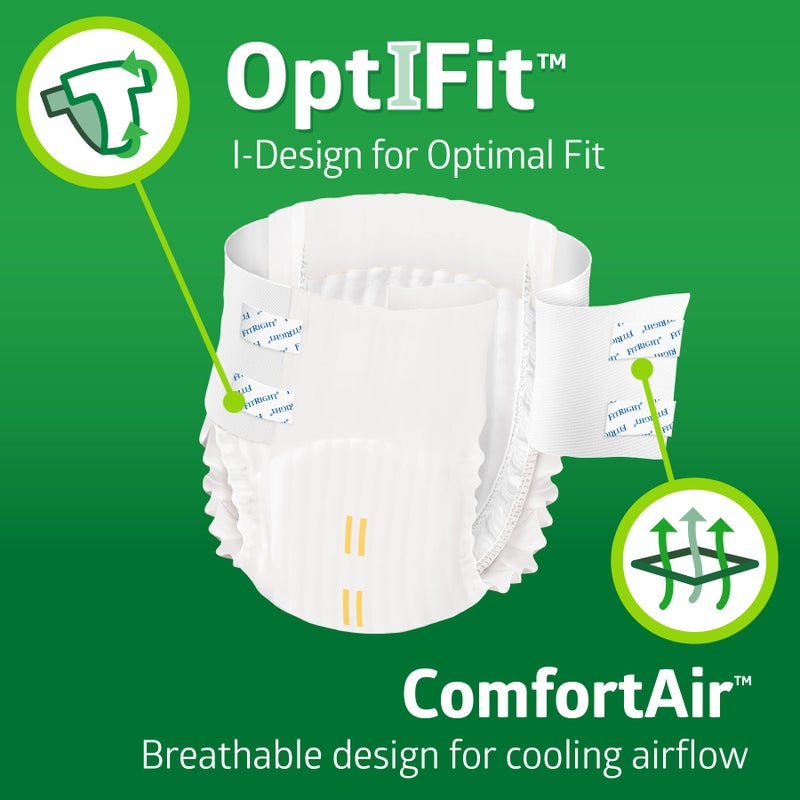 FitRight Adult Diapers, Extra+ Heavy Absorbency, M (Waist Size 32in-44in), 80 Count, OptiFit Incontinence Briefs for Men and Women, Disposable, Moisture-Wicking, Leak Protection, - Image 2