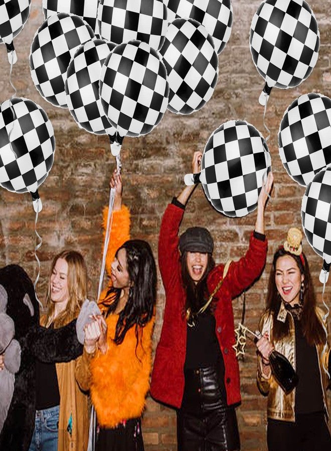 براساكو مجموعة براساكو من 10 قطع من بالونات سيارات السباق، بالونات مايلر، بالونات فويل، بالونات بنقشة مربعات باللونين الأسود والأبيض، بالونات هيليوم مربعة للأولاد والبالغين، مقاس 18 بوصة - Image 4