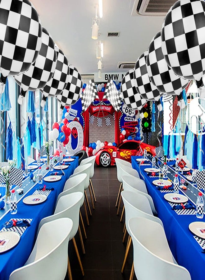 براساكو مجموعة براساكو من 10 قطع من بالونات سيارات السباق، بالونات مايلر، بالونات فويل، بالونات بنقشة مربعات باللونين الأسود والأبيض، بالونات هيليوم مربعة للأولاد والبالغين، مقاس 18 بوصة - Image 5