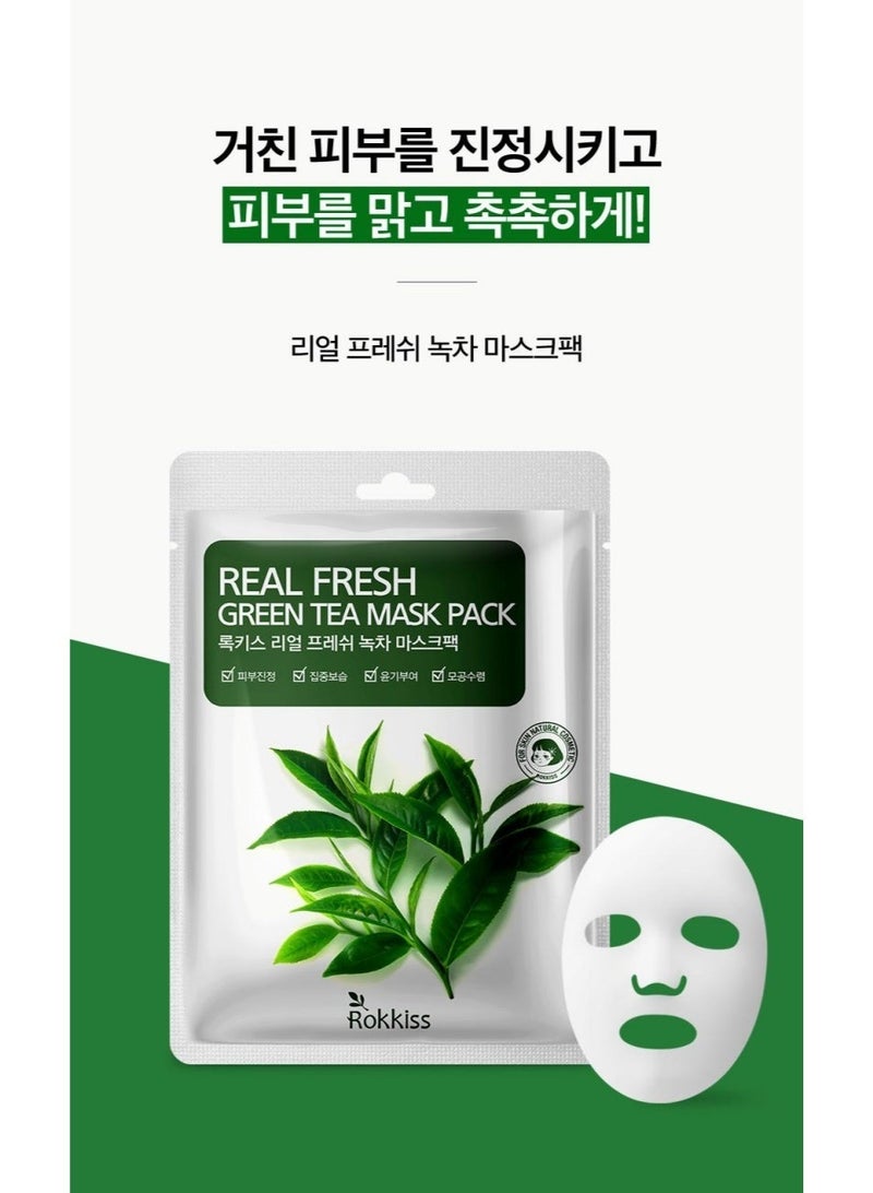 ROKKISS 10PCS Korean Face Mask, Green Tea, Soothing & Calming, Natural cosmetics - Image 4
