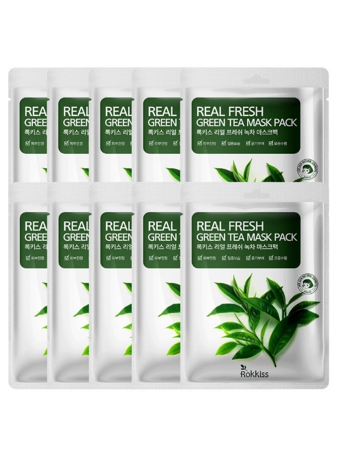 ROKKISS 10PCS Korean Face Mask, Green Tea, Soothing & Calming, Natural cosmetics - Image 2