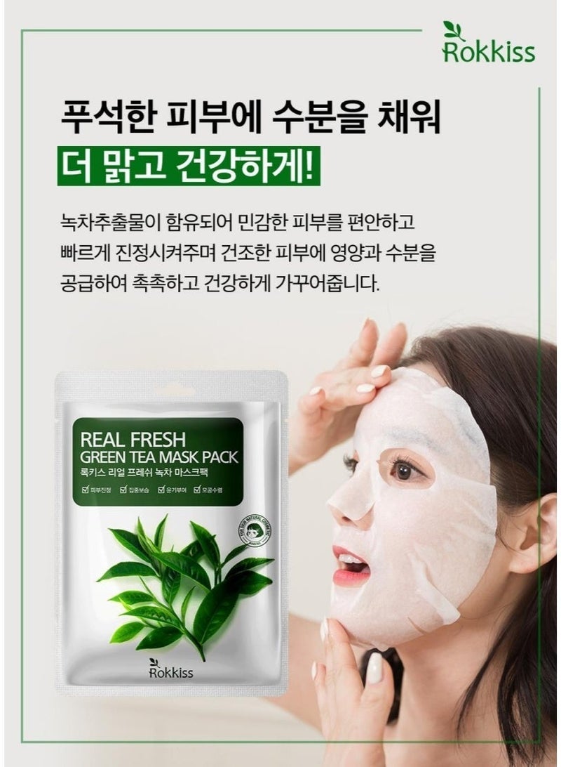 ROKKISS 10PCS Korean Face Mask, Green Tea, Soothing & Calming, Natural cosmetics - Image 3