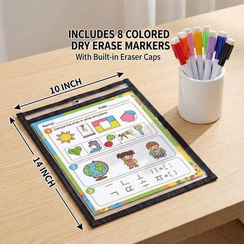 C CRYSTAL LEMON Pack of 10, Multicolored Dry Erase Pockets, 10â€ x 14â€, School Supplies for Teachers, Reusable Dry Erase Pockets, Dry Erase Sheets, Teaching Supplies (10x14 inches, 10 Pack) - Image 5