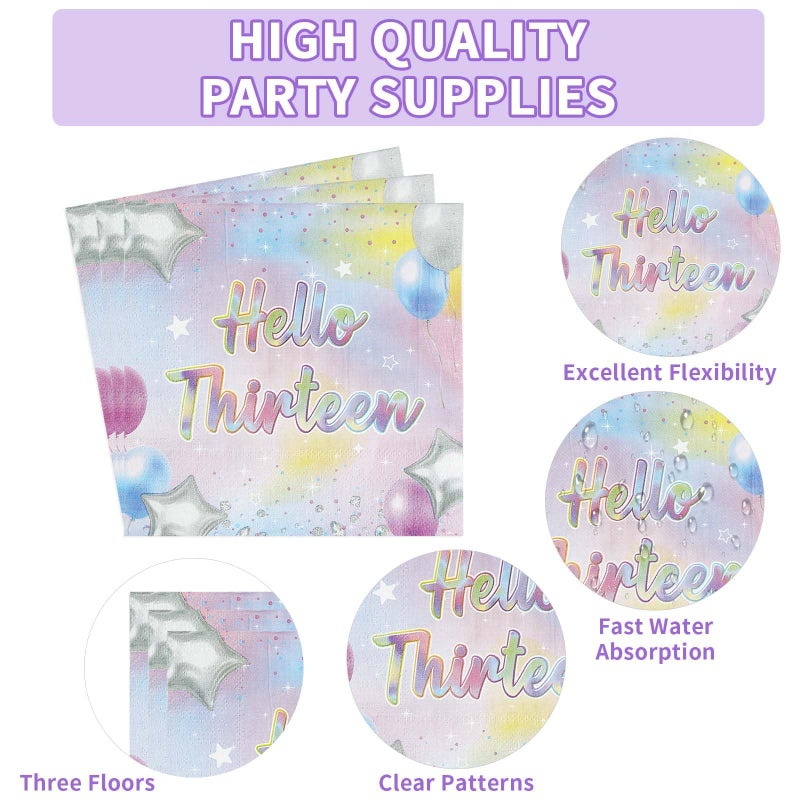 Grencian 96Pcs 13th Birthday Decorations Iridescent 13th Party Plates and Napkins Disposable 350GSM Official Teen Birthday Tableware Set for Teen Girls Happy 13 Year Old Party Supplies, Serves 24 - Image 3