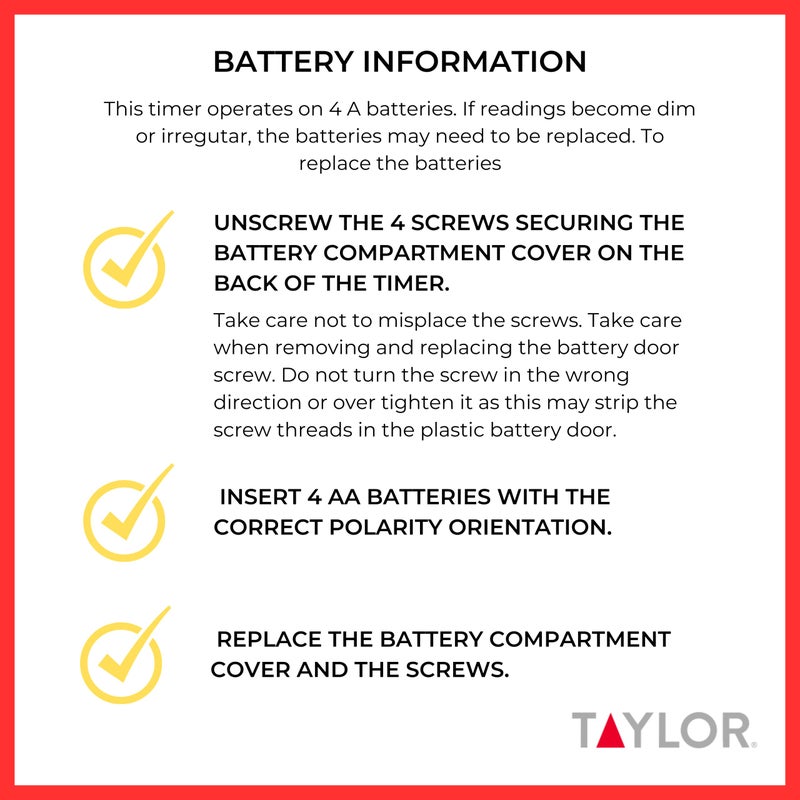 Taylor مؤقت رقمي تايلور بريسيجن 5839N، 4 قناة أحداث، 4.5' × 6.25'، 10 ساعات للمطابخ التجارية، أصفر - Image 2