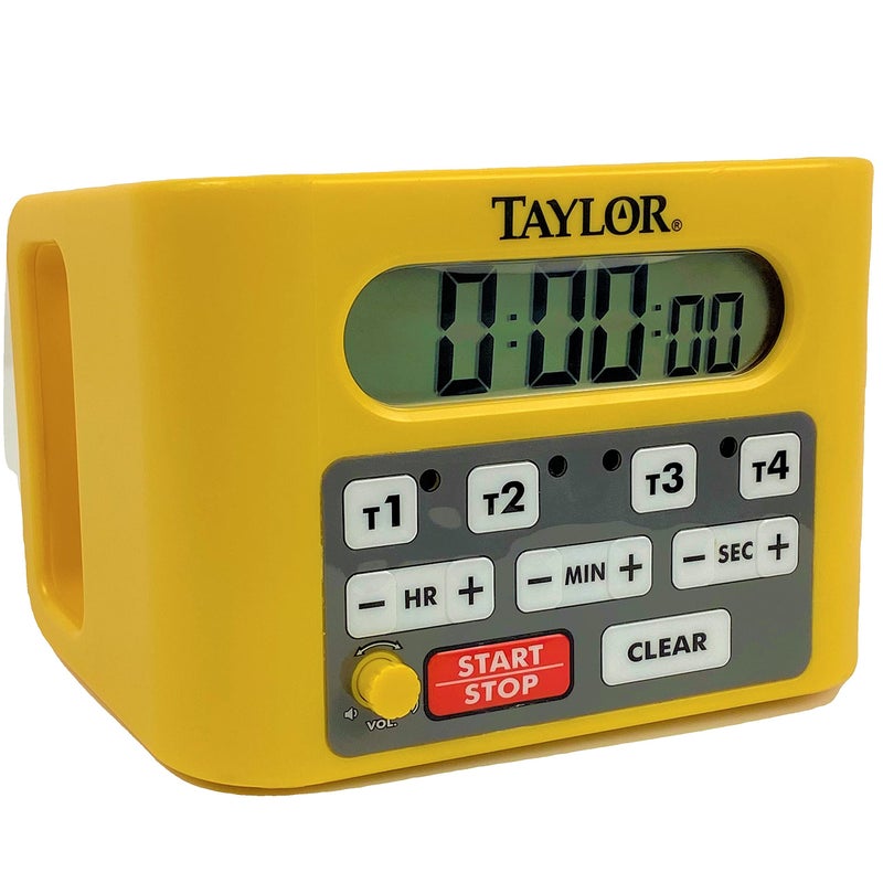Taylor مؤقت رقمي تايلور بريسيجن 5839N، 4 قناة أحداث، 4.5' × 6.25'، 10 ساعات للمطابخ التجارية، أصفر - Image 1