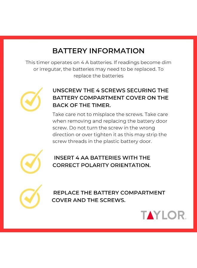 Taylor Taylor Precision Products 5839N Digital Timer, 4 Event Channel, 4.5" x 6.25", 10-Hour for Commercial Kitchens, Yellow  - Image 2