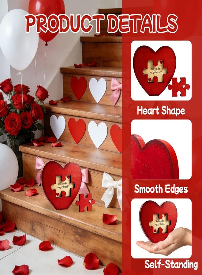 SNILOAW Will You Be My Girlfriend, Valentines Proposal Gift Ideas Will You Be My Girlfriend Proposal Sign for Valentine Day Girlfriend Day Christmas Wood Heart Shaped Gift Puzzle Piece Sign with Hidden - Image 4