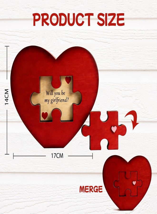 SNILOAW Will You Be My Girlfriend, Valentines Proposal Gift Ideas Will You Be My Girlfriend Proposal Sign for Valentine Day Girlfriend Day Christmas Wood Heart Shaped Gift Puzzle Piece Sign with Hidden - Image 3