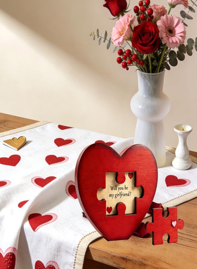 SNILOAW Will You Be My Girlfriend, Valentines Proposal Gift Ideas Will You Be My Girlfriend Proposal Sign for Valentine Day Girlfriend Day Christmas Wood Heart Shaped Gift Puzzle Piece Sign with Hidden - Image 5