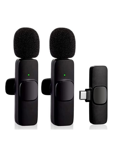 Pack Of 2 Pcs K9 Wireless Lavalier Microphone For Type-C Phone Plug-Play Wireless Mic For USB-C Android Phone Video Recording Interview Vlog Auto Sync And Noise Reduction