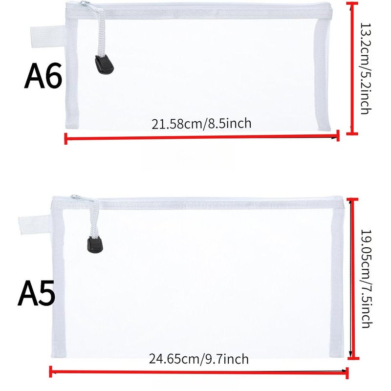 A8 Piece Set Of White A5 Zippered Nylon Mesh Cosmetic Bags Travel Toiletry Organizer Pouches For Men And Women - Image 2