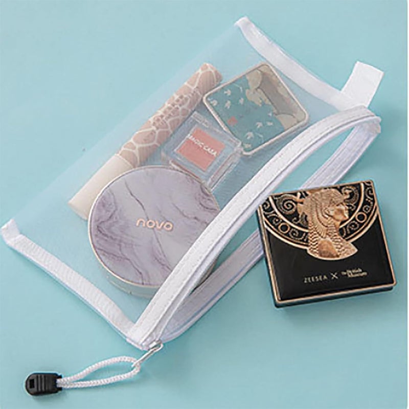 A8 Piece Set Of White A5 Zippered Nylon Mesh Cosmetic Bags Travel Toiletry Organizer Pouches For Men And Women - Image 5
