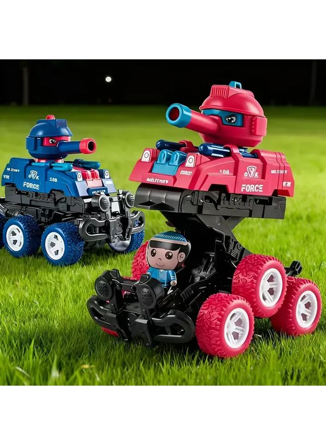 Light Blue 2 In 1 Transforming Tank Car Toy Automatic And Manual Durable Plastic - Image 2