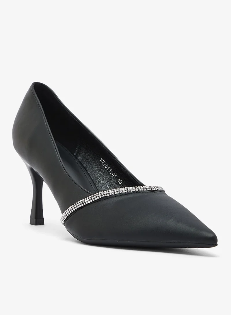 Ella Black Silver Sparkle Detail Mid Heel Pumps for Women | Best Price UAE