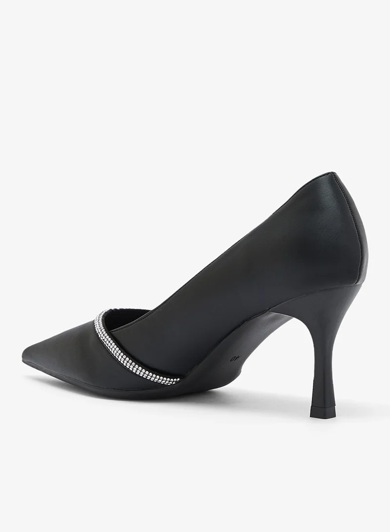 Ella Black Silver Sparkle Detail Mid Heel Pumps for Women | Best Price UAE