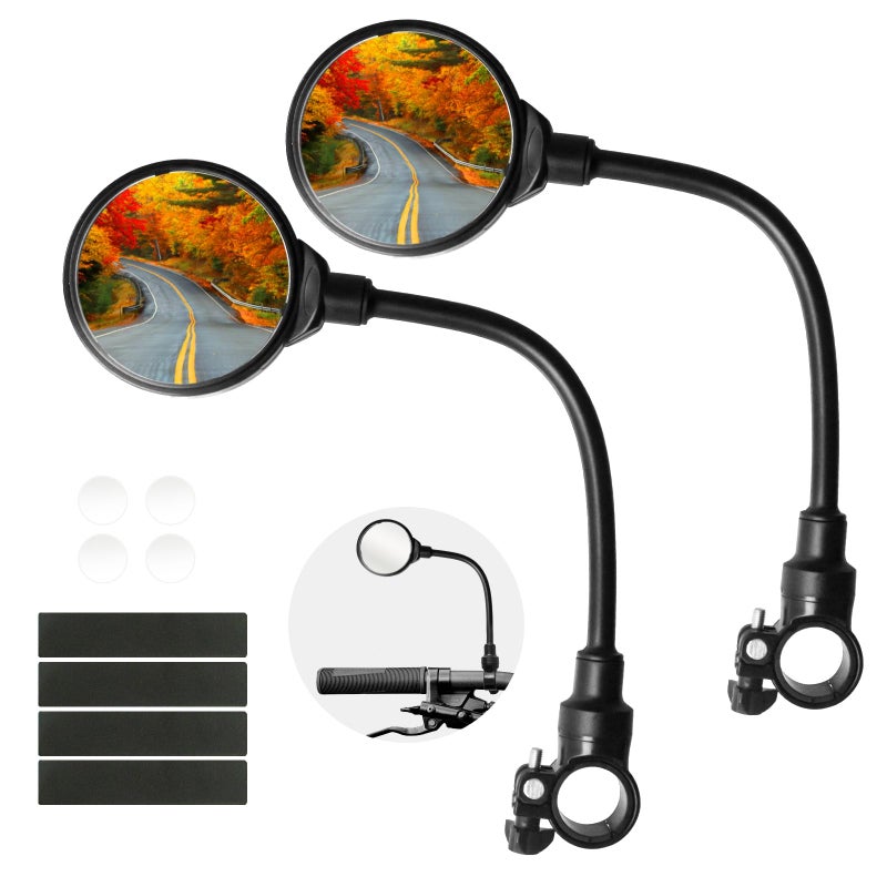 Seelulu Bike Mirror Handlebar Mount(Black-2 piece), Adjustable Rotatable Bicycle Rear View Mirror, Wide Angle Acrylic Convex Safety Mirror for Mountain/Road Bicycles - Image 1