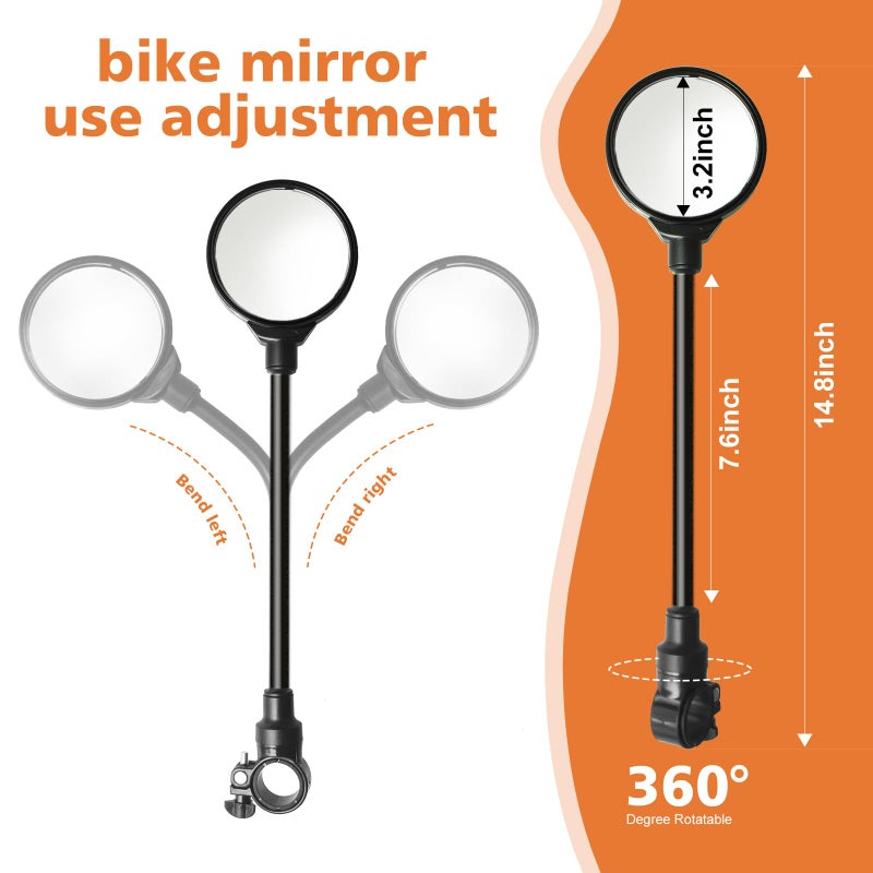 Seelulu Bike Mirror Handlebar Mount(Black-2 piece), Adjustable Rotatable Bicycle Rear View Mirror, Wide Angle Acrylic Convex Safety Mirror for Mountain/Road Bicycles - Image 4