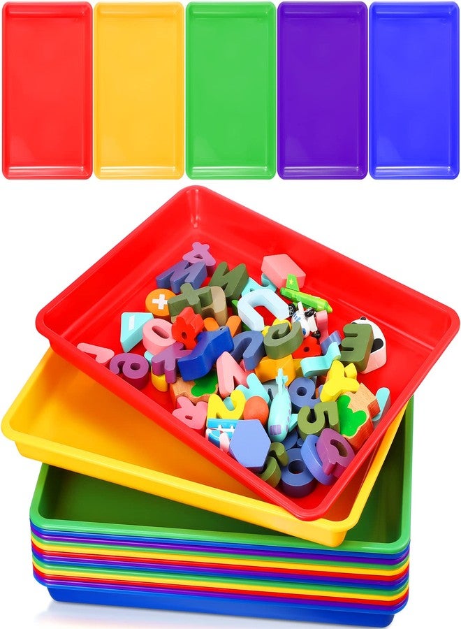 Maitys 15 Pcs Flat Plastic Trays 16.1 x 11.8'' Sensory Storage Tray Paper Stackable Classroom Bins for Office Home Organizer Arts and Crafts Supplies(Classic Color) - Image 1